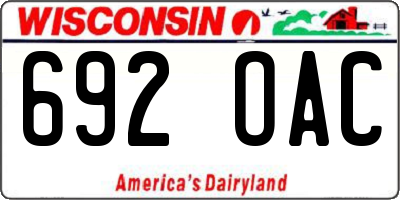 WI license plate 692OAC