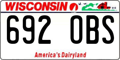 WI license plate 692OBS