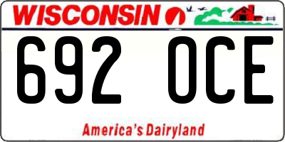 WI license plate 692OCE