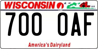 WI license plate 700OAF