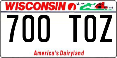 WI license plate 700TOZ