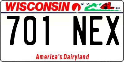WI license plate 701NEX