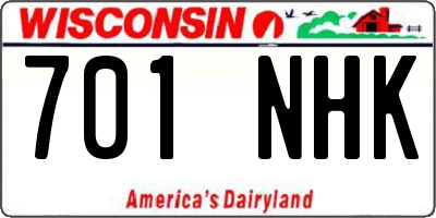 WI license plate 701NHK