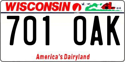 WI license plate 701OAK