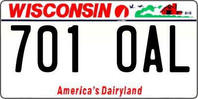 WI license plate 701OAL