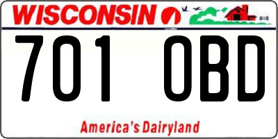 WI license plate 701OBD