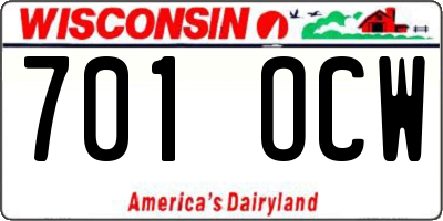 WI license plate 701OCW