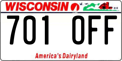 WI license plate 701OFF