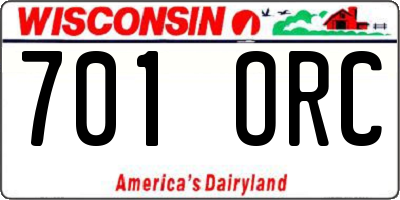 WI license plate 701ORC