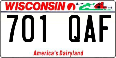 WI license plate 701QAF