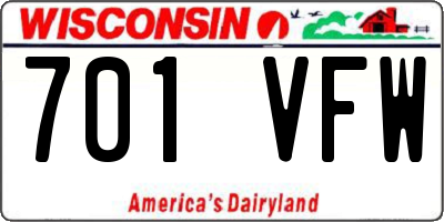WI license plate 701VFW