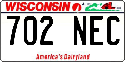 WI license plate 702NEC