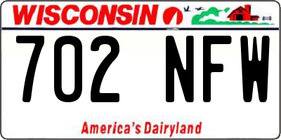 WI license plate 702NFW