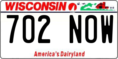 WI license plate 702NOW
