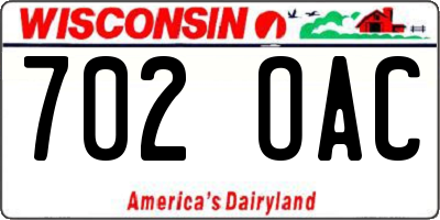 WI license plate 702OAC