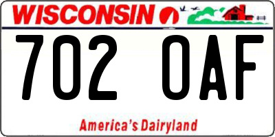 WI license plate 702OAF