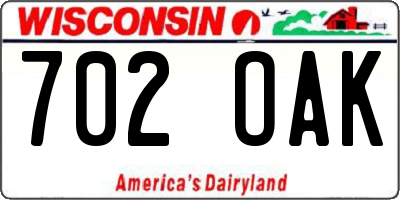 WI license plate 702OAK