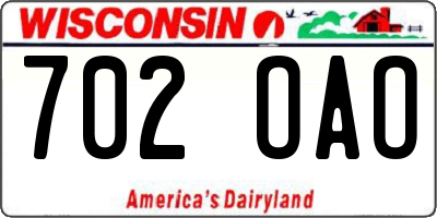 WI license plate 702OAO