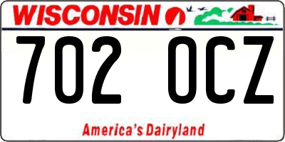WI license plate 702OCZ