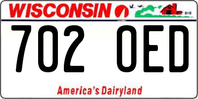 WI license plate 702OED