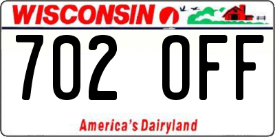 WI license plate 702OFF