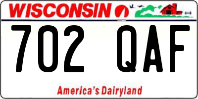 WI license plate 702QAF