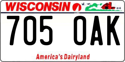 WI license plate 705OAK