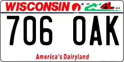 WI license plate 706OAK
