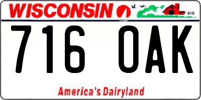 WI license plate 716OAK