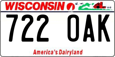 WI license plate 722OAK