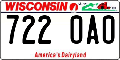 WI license plate 722OAO