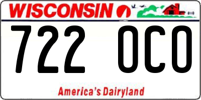 WI license plate 722OCO