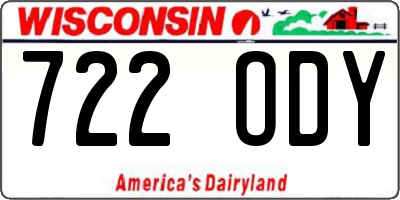 WI license plate 722ODY