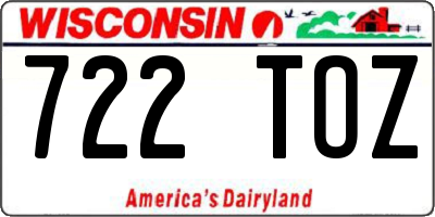 WI license plate 722TOZ