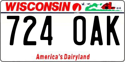 WI license plate 724OAK