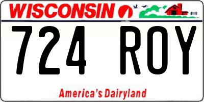 WI license plate 724ROY