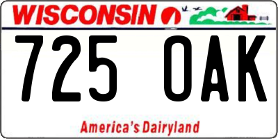 WI license plate 725OAK
