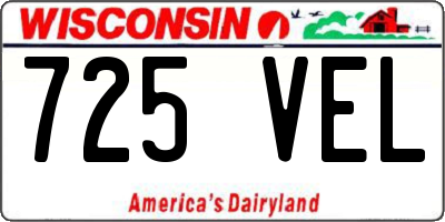 WI license plate 725VEL