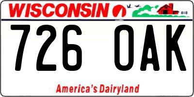WI license plate 726OAK