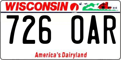 WI license plate 726OAR