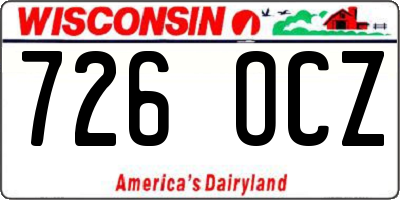 WI license plate 726OCZ