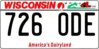 WI license plate 726ODE
