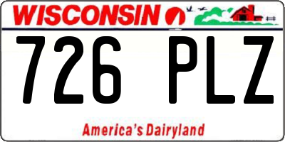 WI license plate 726PLZ