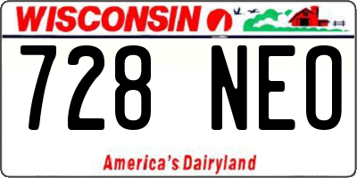 WI license plate 728NEO