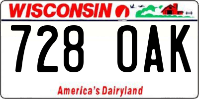 WI license plate 728OAK