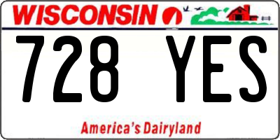 WI license plate 728YES