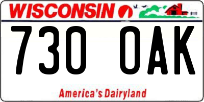 WI license plate 730OAK