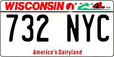 WI license plate 732NYC
