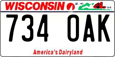 WI license plate 734OAK