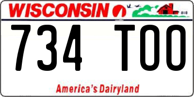 WI license plate 734TOO